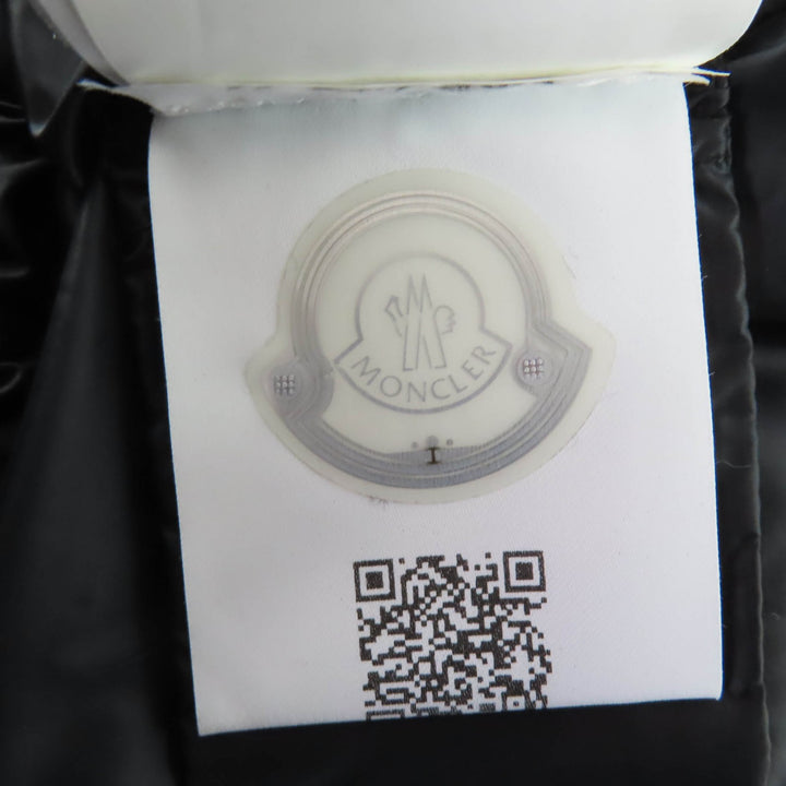 美品☆MONCLER モンクレール HERMINE エルミンヌ ロゴワッペン・フード付 ダウンコート ブラック 2 ガーメント付き 正規品 レディース