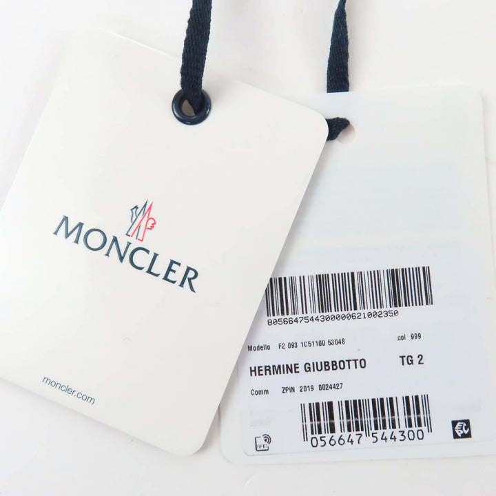 美品☆MONCLER モンクレール HERMINE エルミンヌ ロゴワッペン・フード付 ダウンコート ブラック 2 ガーメント付き 正規品 レディース
