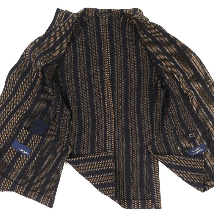 極美品△LARDINI ラルディーニ JU903AQ43 ウール コットン MOWEAR ブートニエール付 ストライプ 総柄 テーラードジャケット 46 正規品