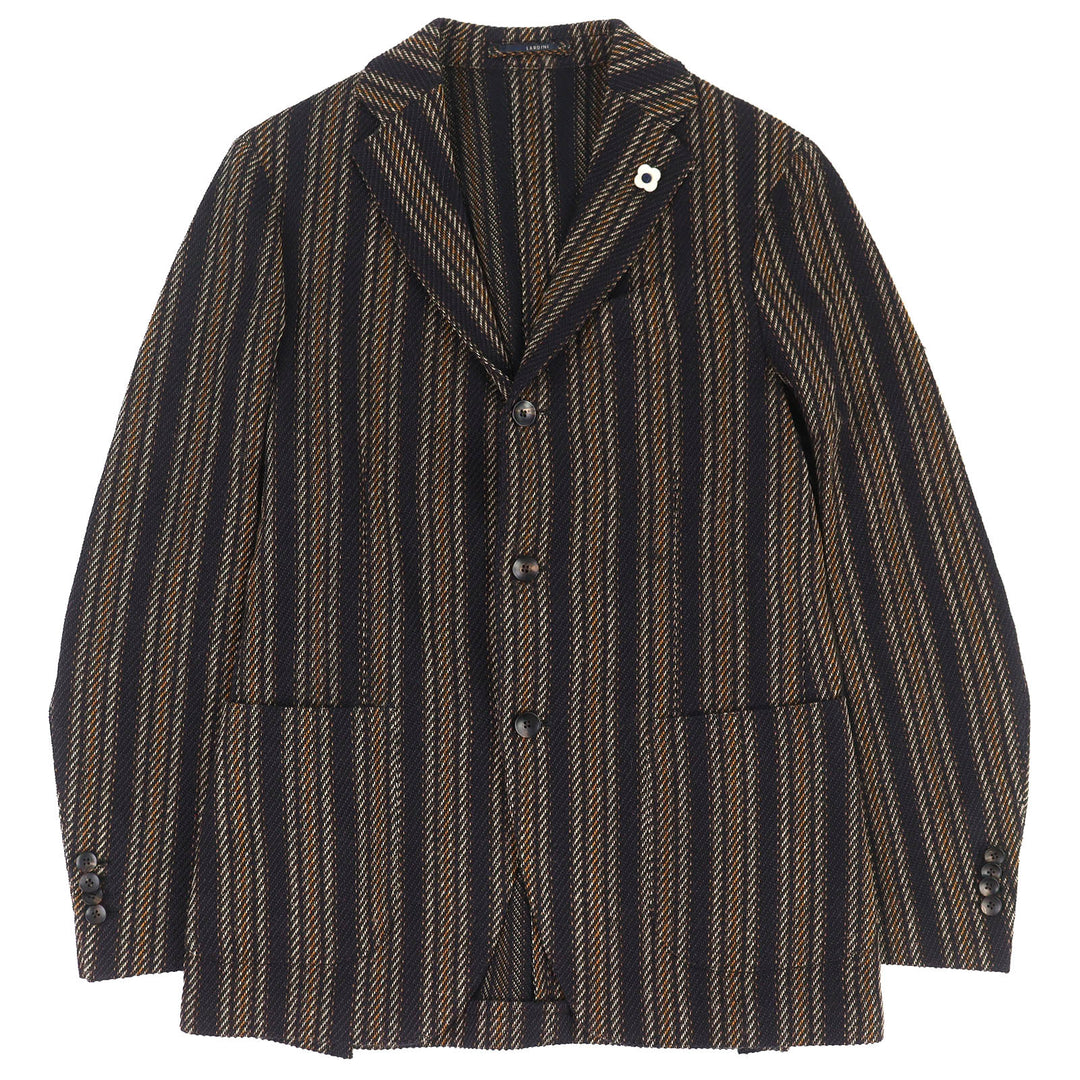極美品△LARDINI ラルディーニ JU903AQ43 ウール コットン MOWEAR ブートニエール付 ストライプ 総柄 テーラードジャケット 46 正規品