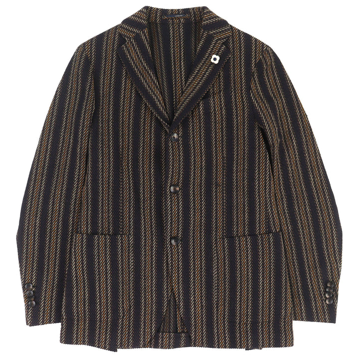 極美品△LARDINI ラルディーニ JU903AQ43 ウール コットン MOWEAR ブートニエール付 ストライプ 総柄 テーラードジャケット 46 正規品