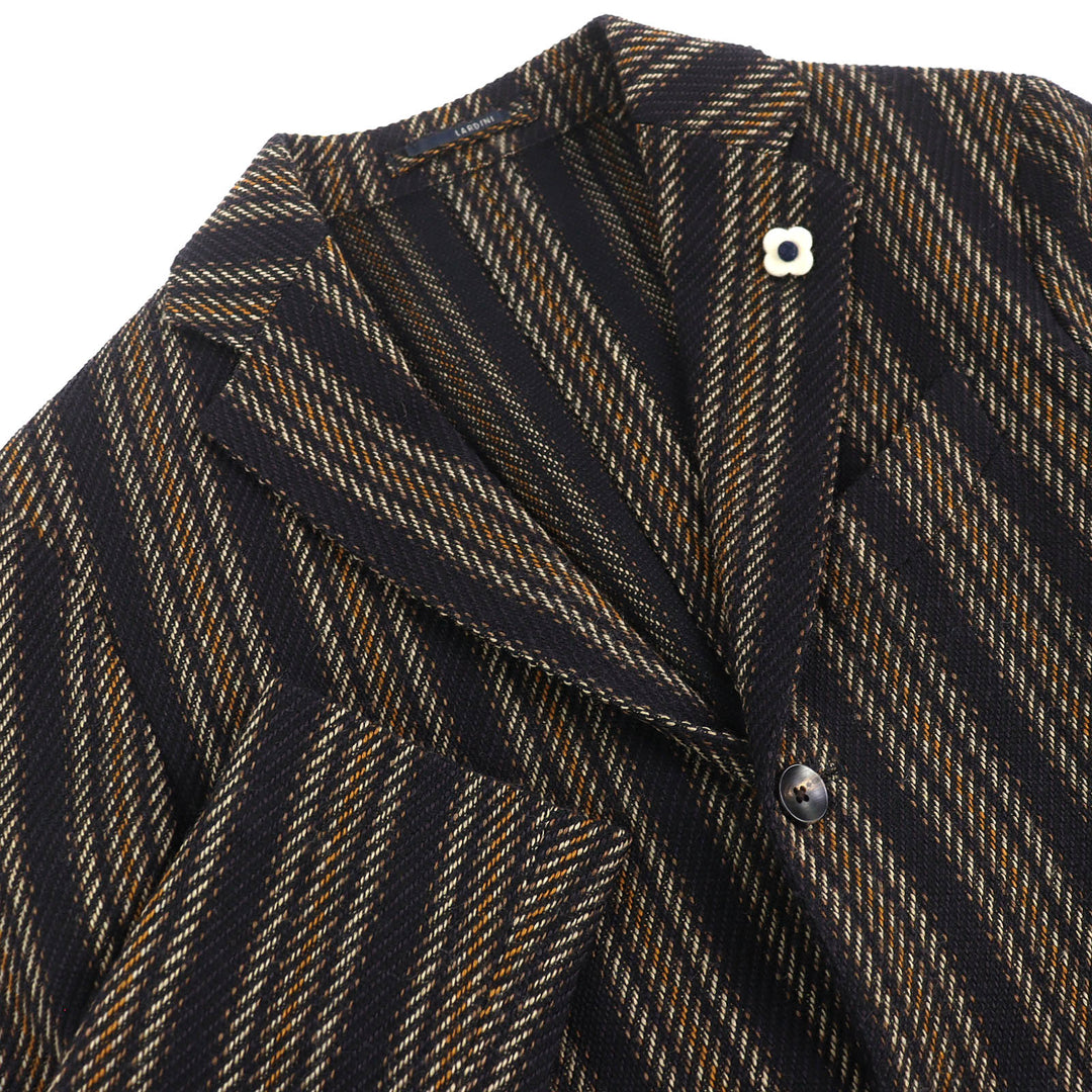 極美品△LARDINI ラルディーニ JU903AQ43 ウール コットン MOWEAR ブートニエール付 ストライプ 総柄 テーラードジャケット 46 正規品