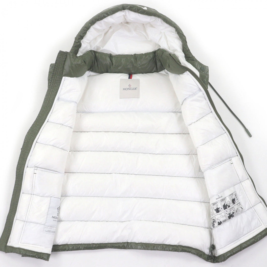 美品□MONCLER モンクレール 2021年製 GENICHI GILET BORN TO PROTECT ロゴワッペン フーデッド ダウンベスト カーキ 2 正規品　メンズ
