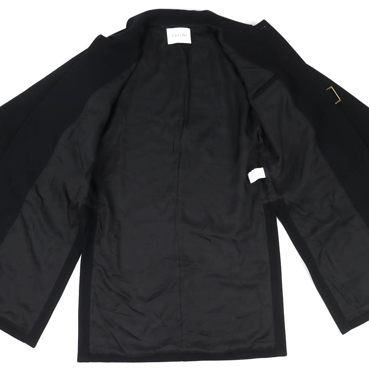 極美品△CULLNI クルニ CU-054-ST 別注 Soutien Collar Tie Locken coat ウール100％ ロゴボタン ロング ステンカラーコート 黒 1 正規品