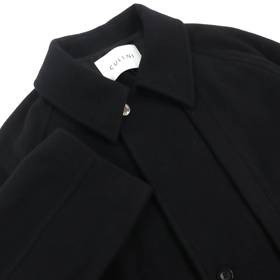 極美品△CULLNI クルニ CU-054-ST 別注 Soutien Collar Tie Locken coat ウール100％ ロゴボタン ロング ステンカラーコート 黒 1 正規品