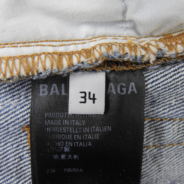 美品▲BALENCIAGA バレンシアガ 641518 コットン100％ ロゴボタン付き 総柄 デニムスカート インディゴ 34 イタリア製 正規品 レディース