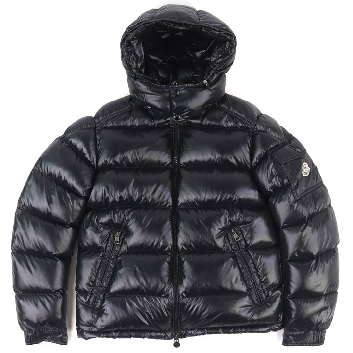 極美品△MONCLER モンクレール 22-23AW I20911A53600 MAYA マヤ ロゴワッペン フード付き WZIP ダウンジャケット ブラック 2 正規品 メンズ