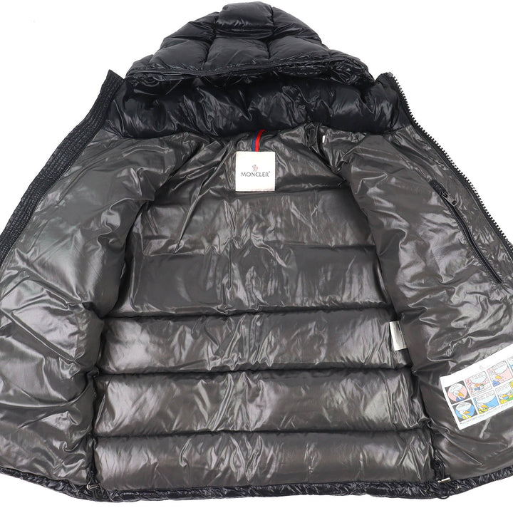 極美品△MONCLER モンクレール 22-23AW I20911A53600 MAYA マヤ ロゴワッペン フード付き WZIP ダウンジャケット ブラック 2 正規品 メンズ
