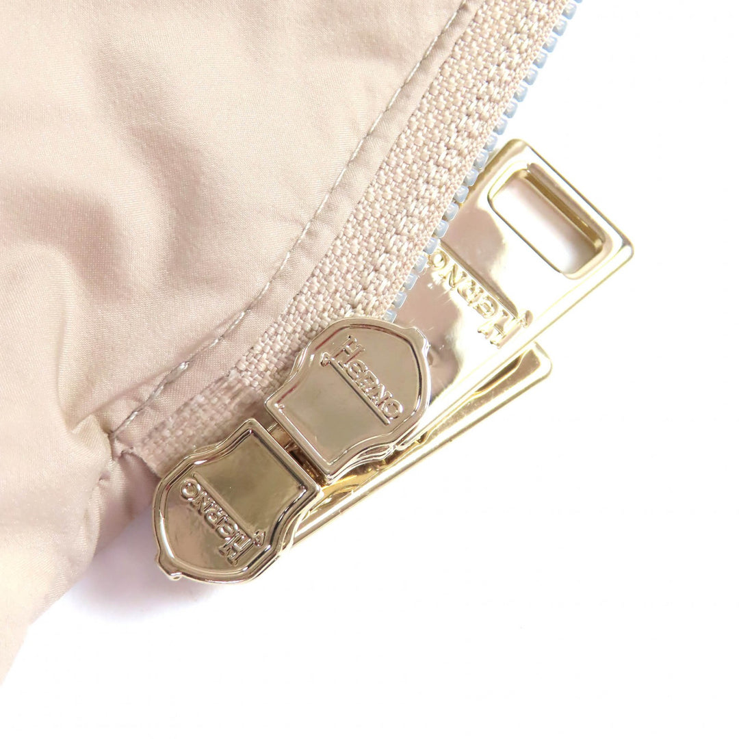 美品△Herno ヘルノ 2021年製 PI0848D DIAGONAL WOOL AND NUAGE PARKA ウール切替 フード付 ダウンコート ピンクベージュ 38 伊製 正規品