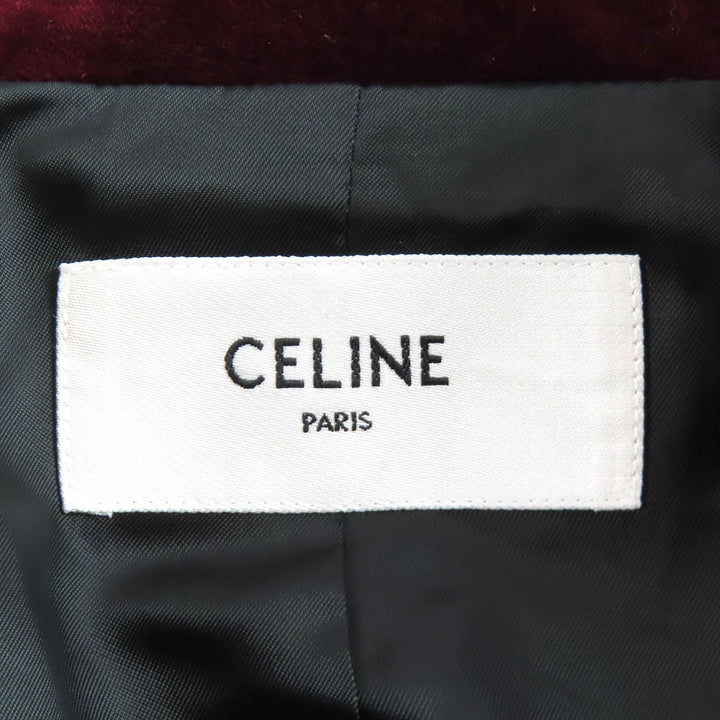 未使用品△CELINE セリーヌ 2V41Q933C コットン100％ トリオンフ金ボタン マオカラー ベロア ジャケット バーガンディ 34 正規品 伊製