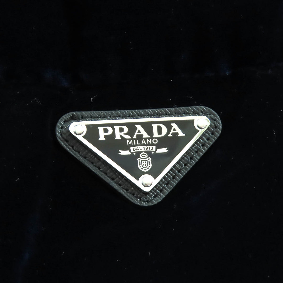 極美品△PRADA プラダ 25AW 292214 トライアングルロゴプレート ウエストゴム フード付 ベルベット ダウンジャケット ネイビー 36 正規品