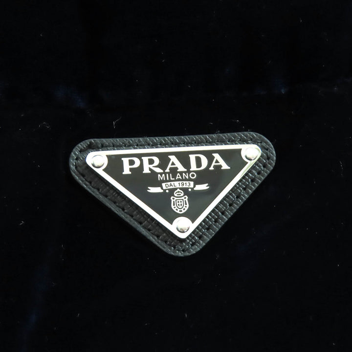 極美品△PRADA プラダ 25AW 292214 トライアングルロゴプレート ウエストゴム フード付 ベルベット ダウンジャケット ネイビー 36 正規品