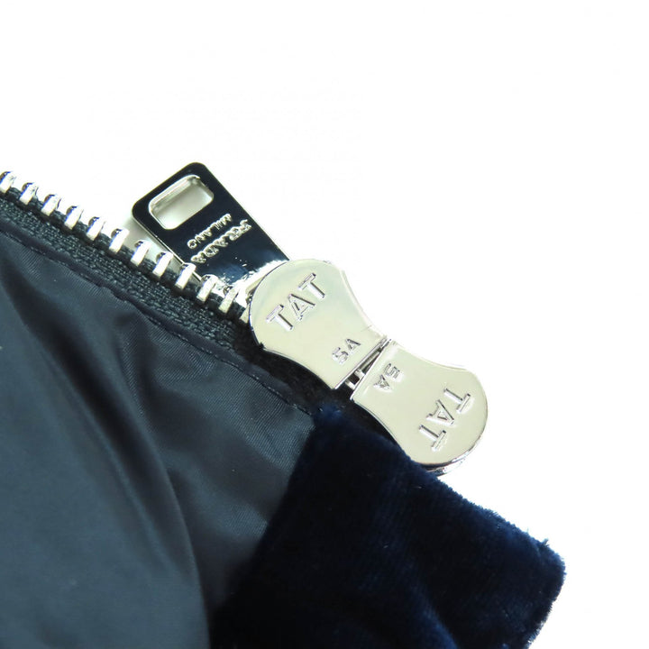 極美品△PRADA プラダ 25AW 292214 トライアングルロゴプレート ウエストゴム フード付 ベルベット ダウンジャケット ネイビー 36 正規品