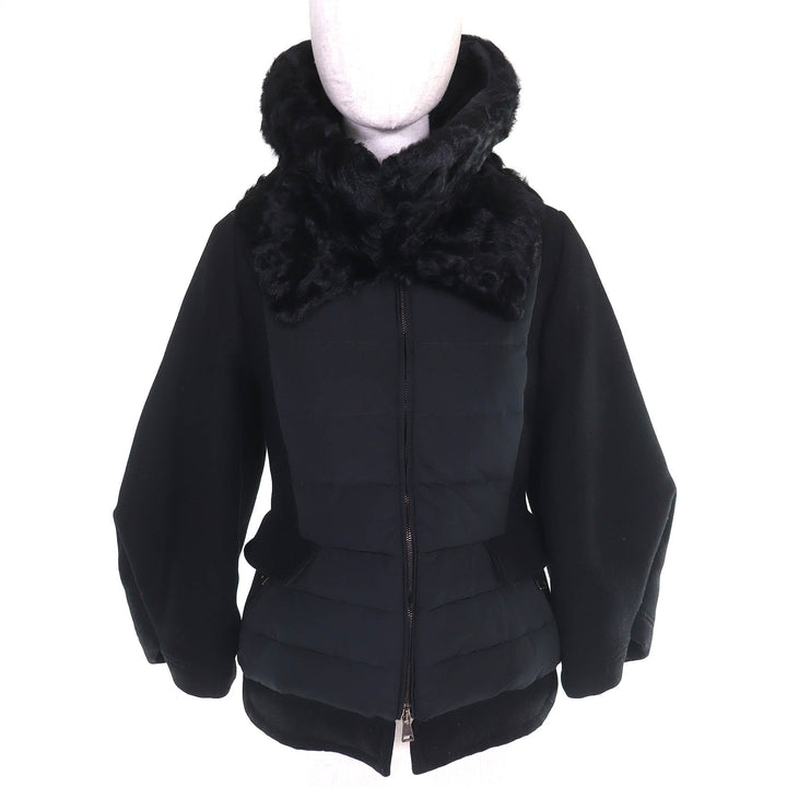 美品△MONCLER モンクレール 320934634410 RUMEX バックベルト カルガンラムファー ウール ダウンジャケット ブラック 0 正規品