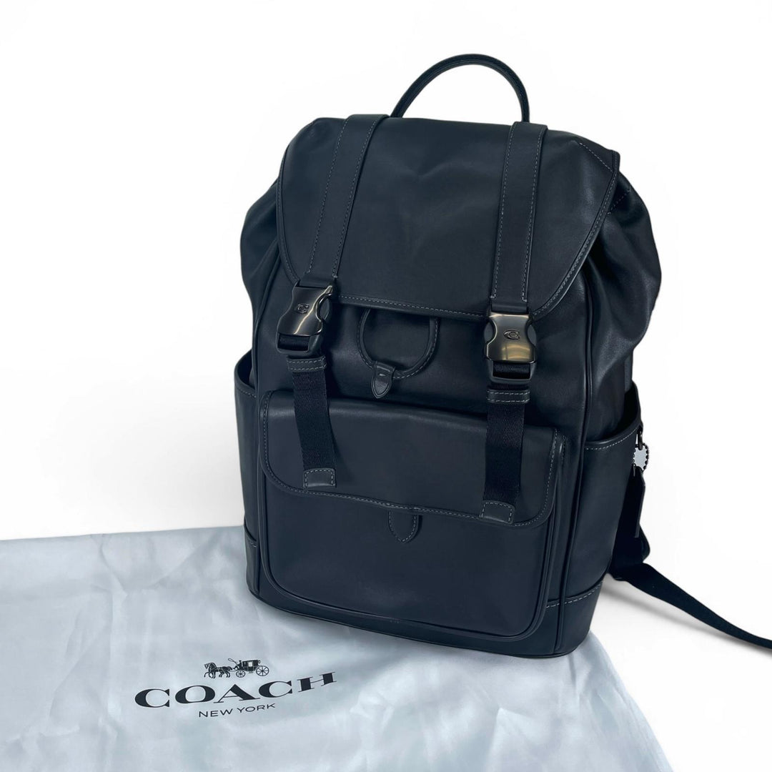 極美品▲COACH コーチ CU072 LGUE FLP BP リーグ フラップ バックパック スムースレザー ブラック メンズ 定価99000円 保存袋付き