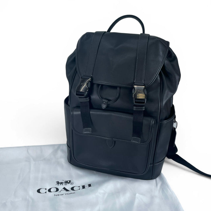 極美品▲COACH コーチ CU072 LGUE FLP BP リーグ フラップ バックパック スムースレザー ブラック メンズ 定価99000円 保存袋付き