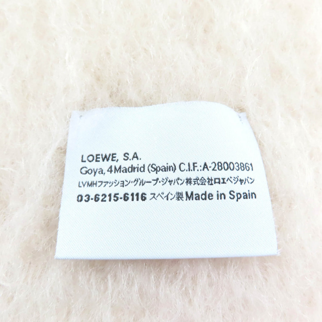 極美品★LOEWE ロエベ 28003861 モヘア ウール混 アナグラムレザーパッチ付 フリンジ マフラー アイボリー スペイン製 正規品 レディース