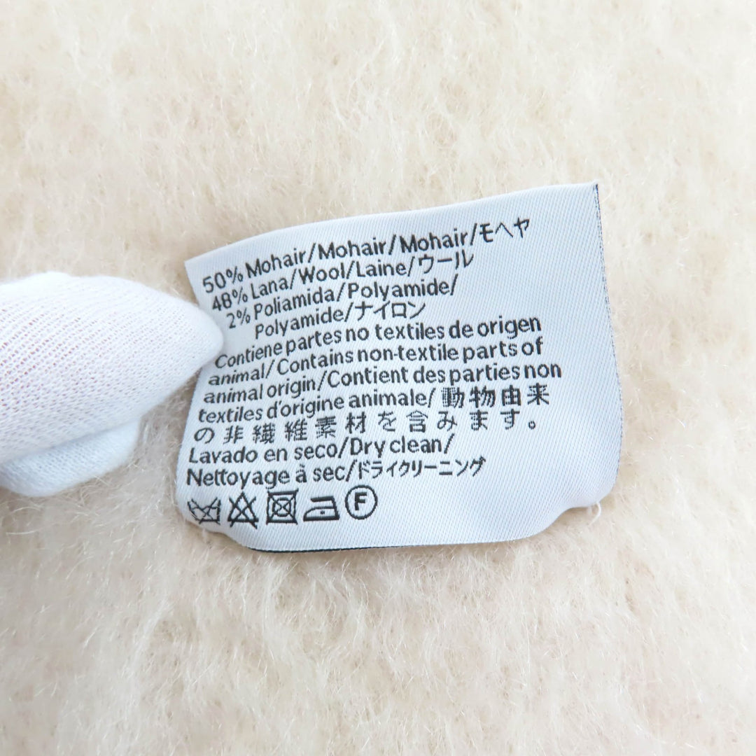 極美品★LOEWE ロエベ 28003861 モヘア ウール混 アナグラムレザーパッチ付 フリンジ マフラー アイボリー スペイン製 正規品 レディース