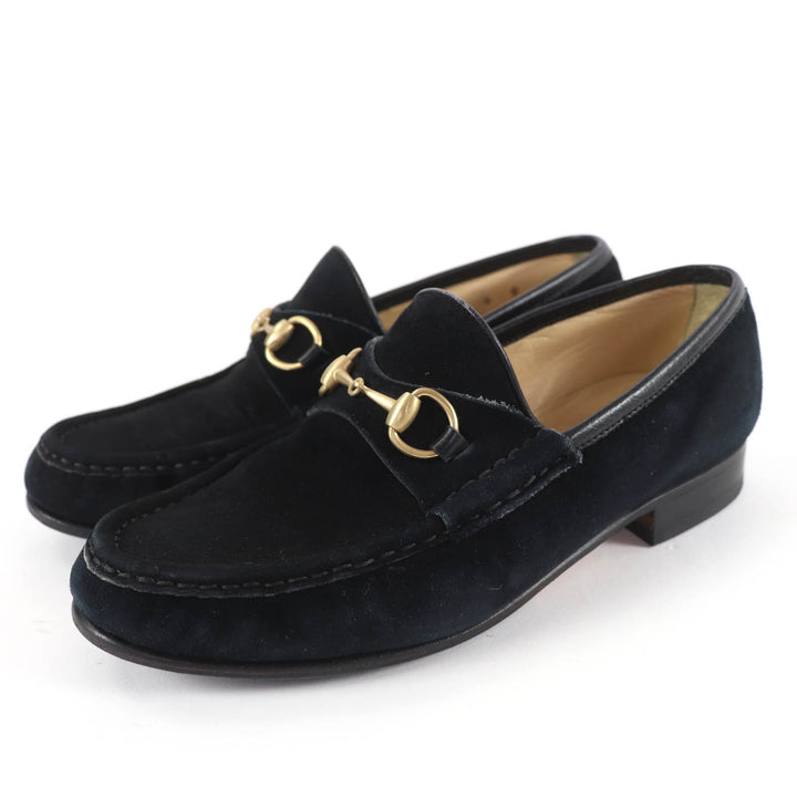 美品☆GUCCI グッチ ヴィンテージ 100-0255 ホースビット スウェードレザー ローファー ブラック ゴールド金具 6 イタリア製 レディース