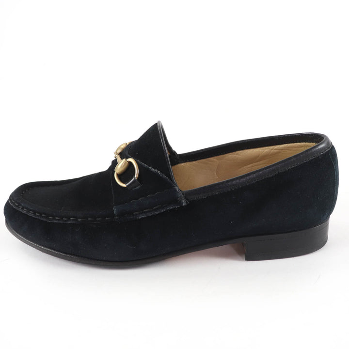 美品☆GUCCI グッチ ヴィンテージ 100-0255 ホースビット スウェードレザー ローファー ブラック ゴールド金具 6 イタリア製 レディース