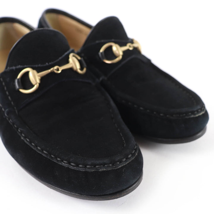 美品☆GUCCI グッチ ヴィンテージ 100-0255 ホースビット スウェードレザー ローファー ブラック ゴールド金具 6 イタリア製 レディース