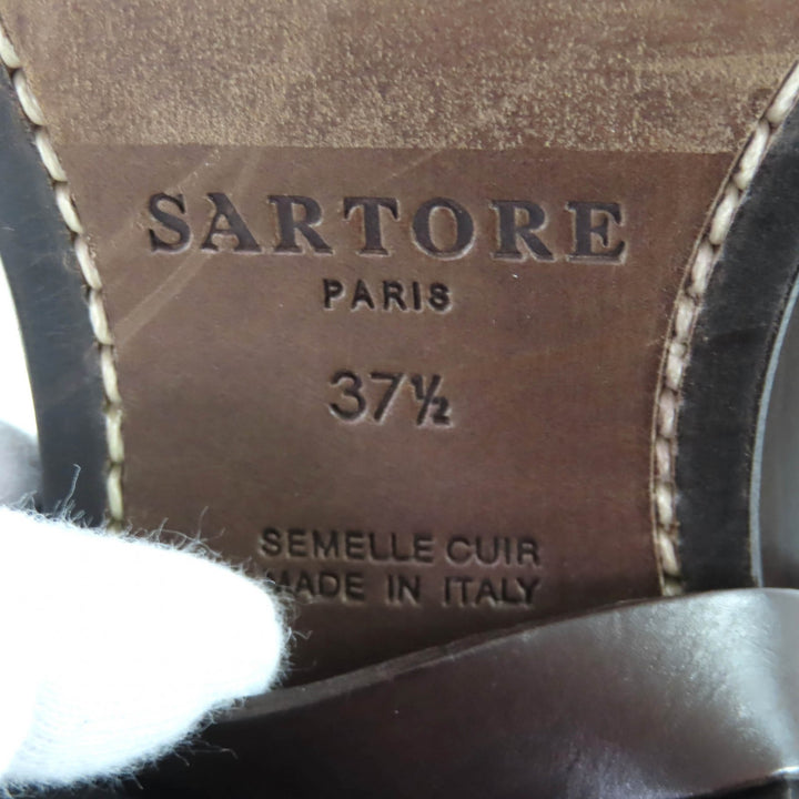 美品★SARTORE サルトル ベルトデザイン レザー ジョッキーブーツ ロングブーツ ブラウン 37.5 イタリア製 レディース