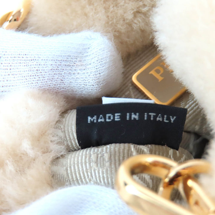 極美品★PRADA プラダ 1NR16P シープスキン ミニポーチ エクリュベージュ トライアングルロゴ チェーン ショルダーバッグ 定価214500円