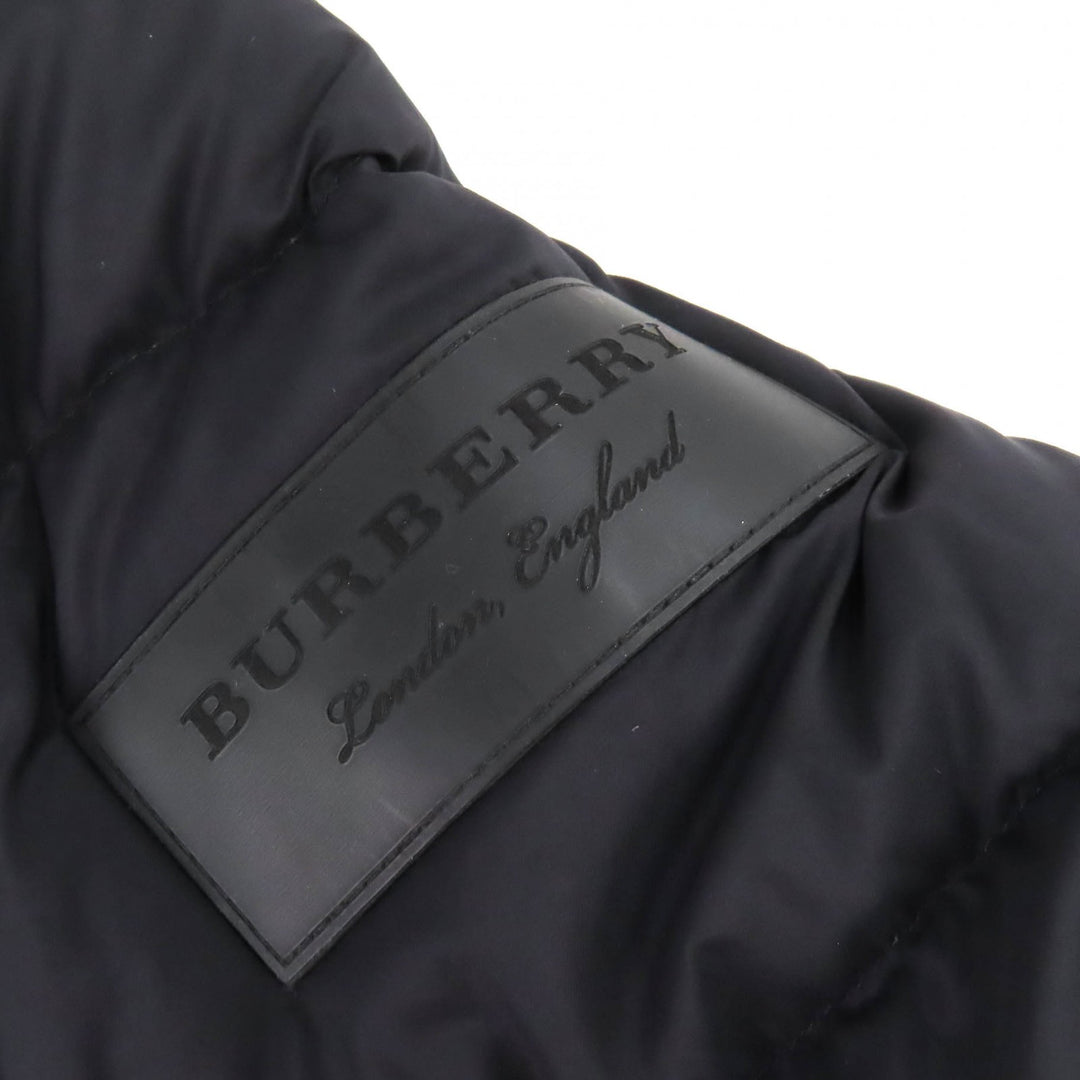 極美品△BURBERRY バーバリー 4058195 一部チェック柄 ロゴワッペン フード付き 2WAY ダウンベスト ダウンジャケット 黒 54 国内正規品