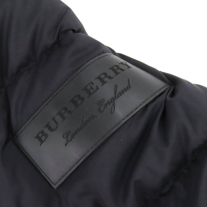 極美品△BURBERRY バーバリー 4058195 一部チェック柄 ロゴワッペン フード付き 2WAY ダウンベスト ダウンジャケット 黒 54 国内正規品