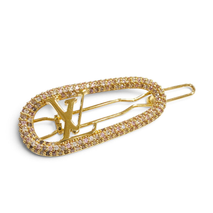 極美品▲LOUIS VUITTON ルイヴィトン M02088 バレッタ・マイLV チェーン ラインストーン ヘアアクセサリー バレッタ ゴールド レディース