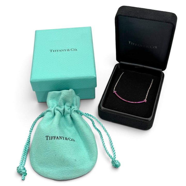 極美品▼TIFFANY&amp;Co. ティファニー Tスマイル スモール 750(WG) ピンクサファイア37P ネックレス ホワイトゴールド 重量2.61g レディース