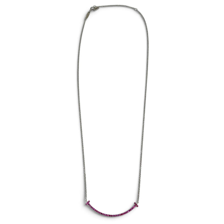 極美品▼TIFFANY&amp;Co. ティファニー Tスマイル スモール 750(WG) ピンクサファイア37P ネックレス ホワイトゴールド 重量2.61g レディース