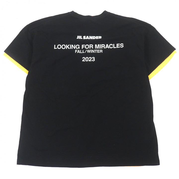 美品□JIL SANDER ジルサンダー J61GC0002 コットン100％ ドッキングデザイン 半袖Ｔシャツ ブラック イエロー 46 イタリア製 正規品