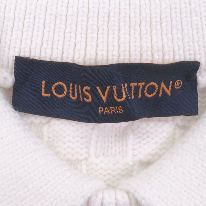 極美品□LOUIS VUITTON ルイヴィトン 2023年製 ダミエ モノグラム ニットポロシャツ セーター アイボリー XXL イタリア製 正規品 メンズ