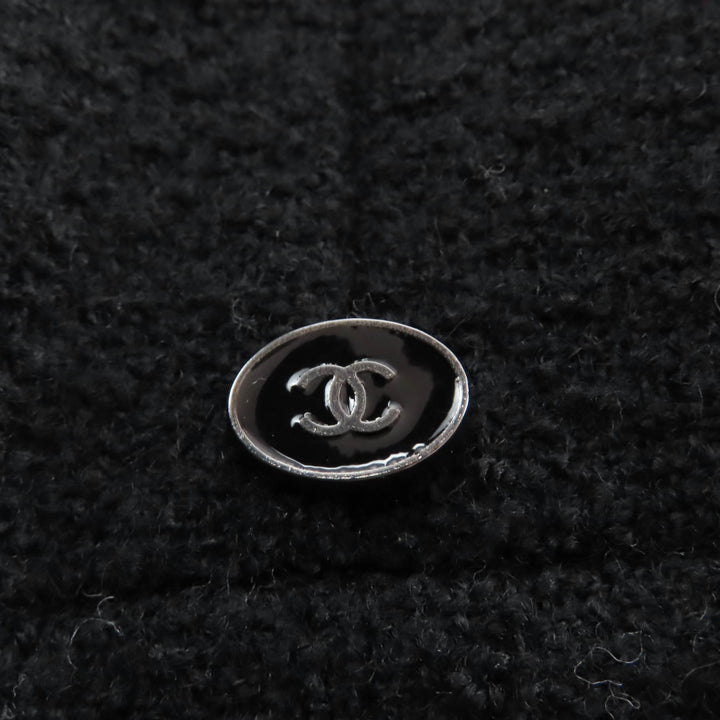 極美品★CHANEL シャネル P50309 ウール100％ ココプレート付 ツイード 膝丈 フレアスカート ブラック 40 フランス製 正規品 レディース