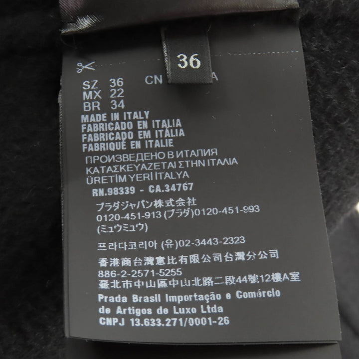 極美品★PRADA プラダ 2024年製 P608SP カシミヤ100％ シープファー付 ロゴボタン 半袖 コート ブラック 36 伊製 正規品 レディース