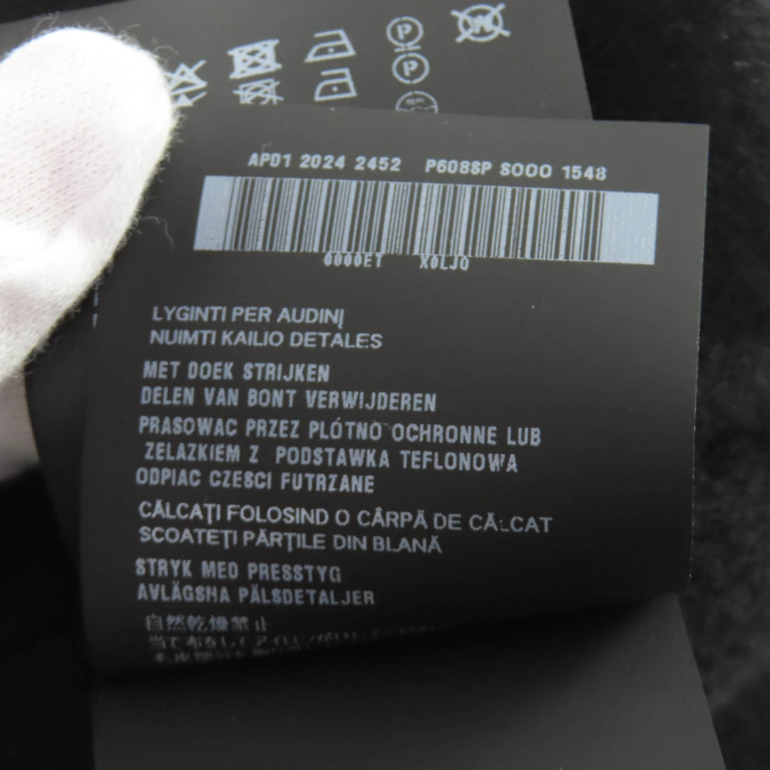 極美品★PRADA プラダ 2024年製 P608SP カシミヤ100％ シープファー付 ロゴボタン 半袖 コート ブラック 36 伊製 正規品 レディース