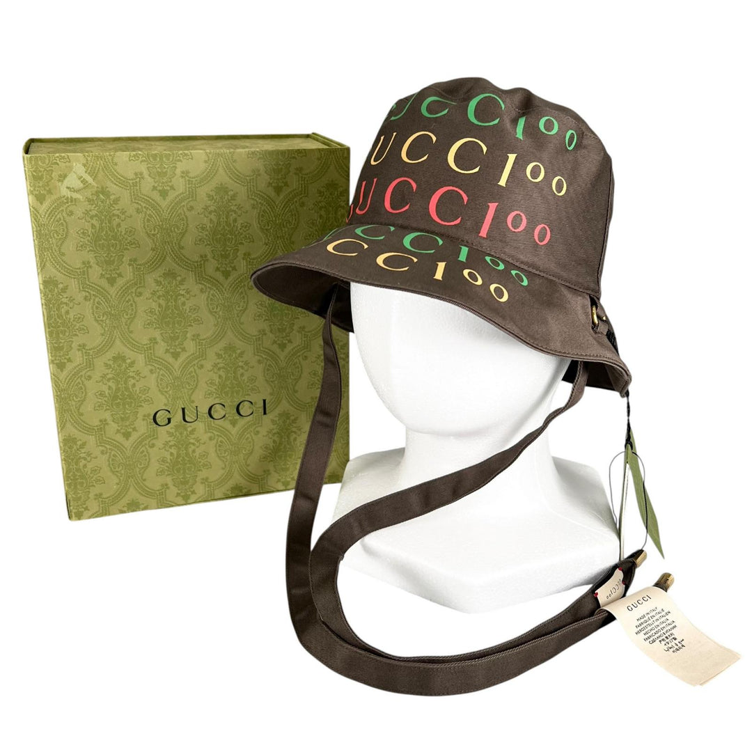 未使用品▲GUCCI グッチ 2022SS 679993 100周年記念モデル リバーシブル バケット ハット ブラウン M イタリア製 正規品 メンズ 箱付き