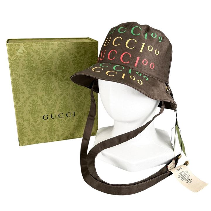未使用品▲GUCCI グッチ 2022SS 679993 100周年記念モデル リバーシブル バケット ハット ブラウン M イタリア製 正規品 メンズ 箱付き