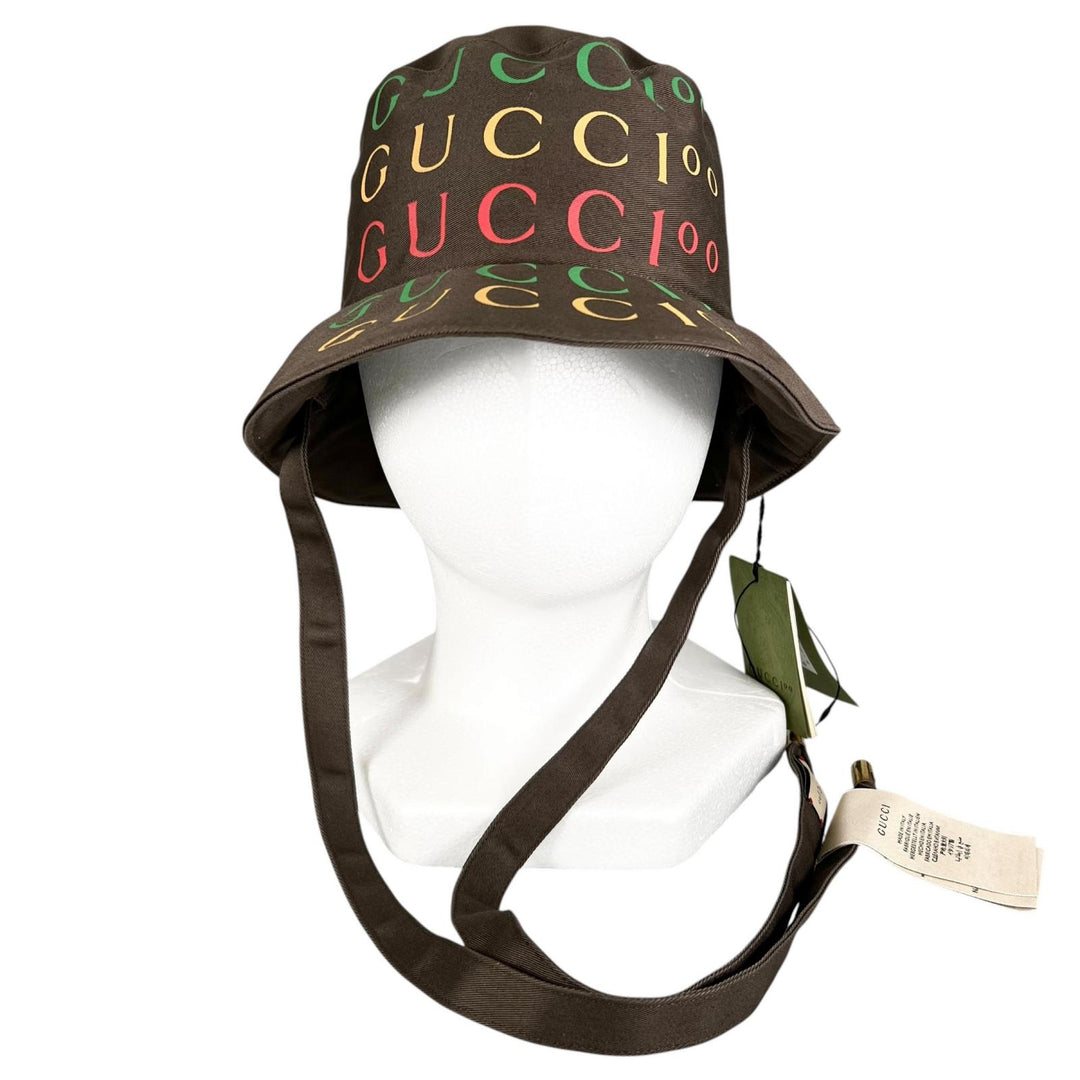 未使用品▲GUCCI グッチ 2022SS 679993 100周年記念モデル リバーシブル バケット ハット ブラウン M イタリア製 正規品 メンズ 箱付き