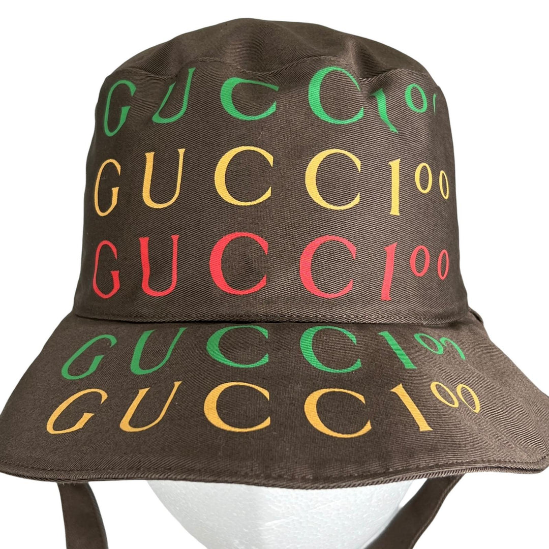 未使用品▲GUCCI グッチ 2022SS 679993 100周年記念モデル リバーシブル バケット ハット ブラウン M イタリア製 正規品 メンズ 箱付き