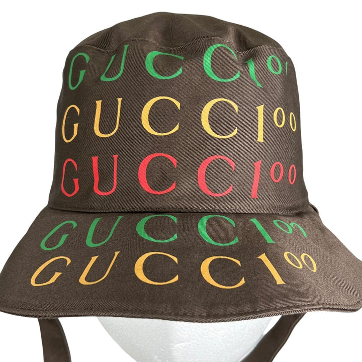 未使用品▲GUCCI グッチ 2022SS 679993 100周年記念モデル リバーシブル バケット ハット ブラウン M イタリア製 正規品 メンズ 箱付き