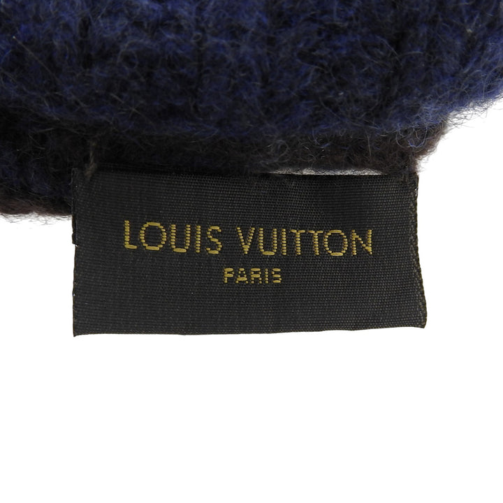 美品▲LOUIS VUITTON ルイヴィトン MP1368 カシミヤ100％ レザーロゴパッチ付 ニット帽 ニットキャップ ネイビー ブラウン 英国製 メンズ