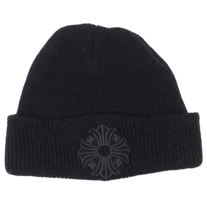 美品△CHROME HEARTS クロムハーツ ウール100％ CHプラス刺繍 ビーニー ニット帽 ニットキャップ ブラック ONE SIZE 23cm USA製 正規品