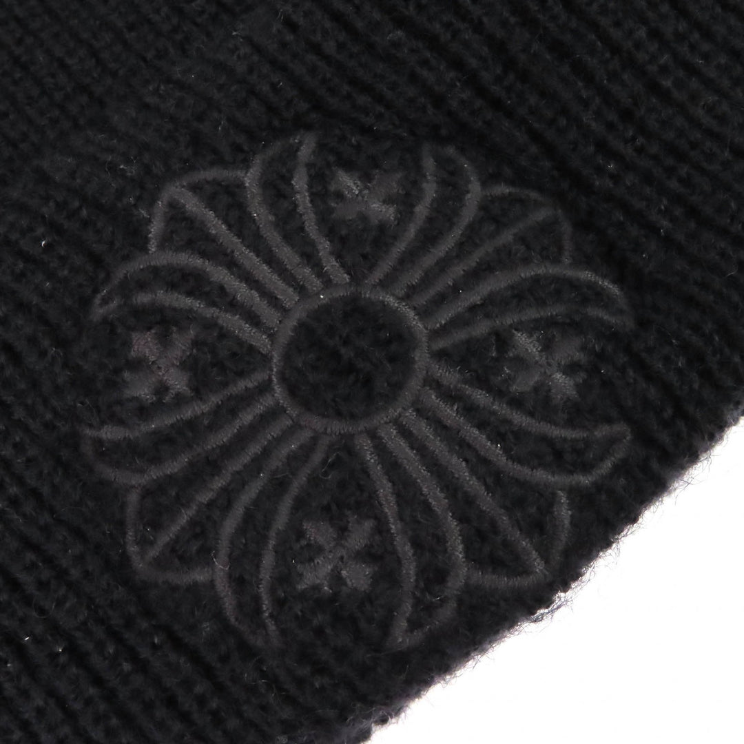 美品△CHROME HEARTS クロムハーツ ウール100％ CHプラス刺繍 ビーニー ニット帽 ニットキャップ ブラック ONE SIZE 23cm USA製 正規品