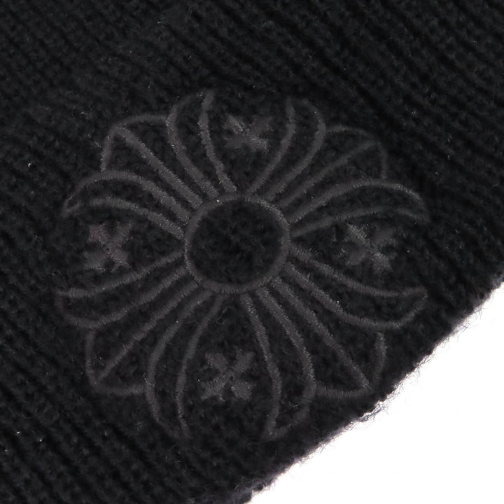 美品△CHROME HEARTS クロムハーツ ウール100％ CHプラス刺繍 ビーニー ニット帽 ニットキャップ ブラック ONE SIZE 23cm USA製 正規品