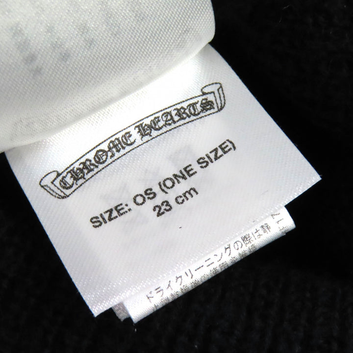 美品△CHROME HEARTS クロムハーツ ウール100％ CHプラス刺繍 ビーニー ニット帽 ニットキャップ ブラック ONE SIZE 23cm USA製 正規品
