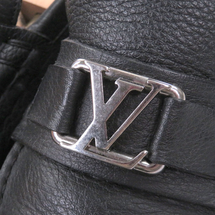 極美品□LOUIS VUITTON ルイヴィトン エステートライン 2021年製 レザー LVロゴ金具 ローファー モカシン 黒 6 箱・保存袋付 イタリア製