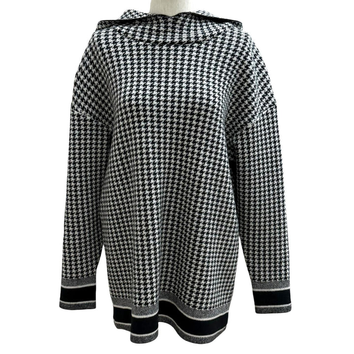 極美品★Christian Dior クリスチャンディオール 014S92AM035 バックロゴ刺繡 千鳥格子 カシミヤ パーカー 黒 オフホワイト 40 正規品