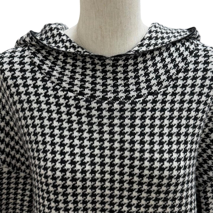 極美品★Christian Dior クリスチャンディオール 014S92AM035 バックロゴ刺繡 千鳥格子 カシミヤ パーカー 黒 オフホワイト 40 正規品